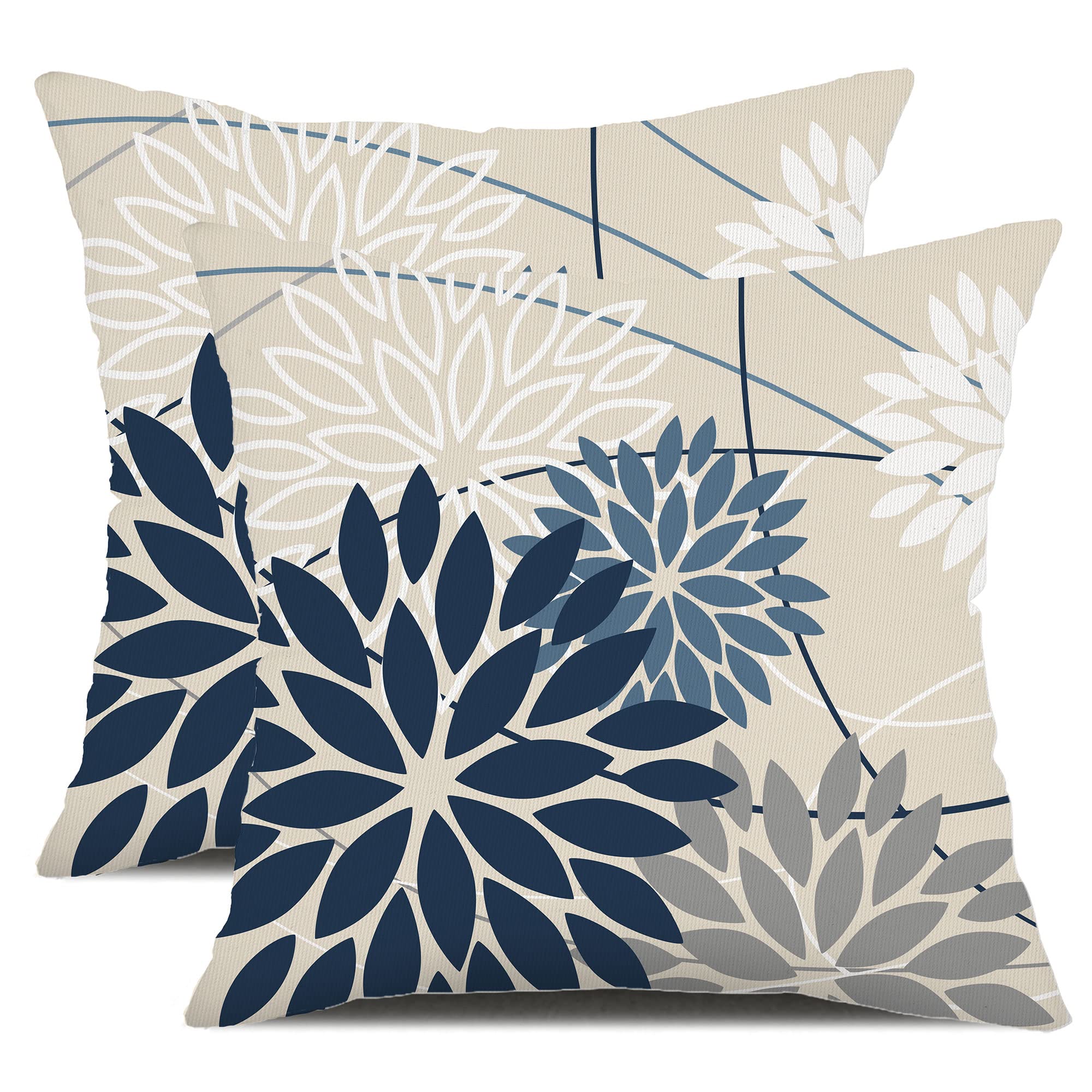 Blue And Gray Floral Pillow Covers 22X22 Set Of 2 Outdoor Waterproof White Colored Decorative Throw Pillows Summer Pillowcase Po